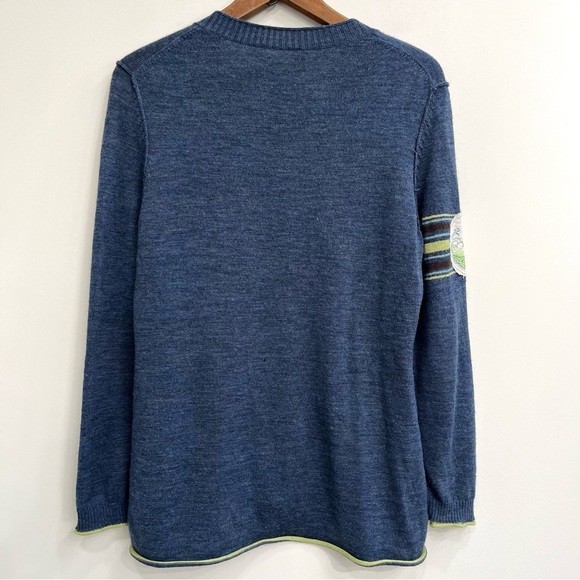 Vintage Y2K Title Nine 100% Washable Wool Cardigan Sweater Blue Horse Print L - Picture 2 of 9